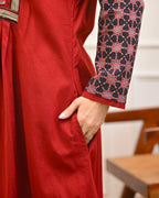 Scarlet Bloom Ajrakh Mirrorwork Cotton Kurta Dress