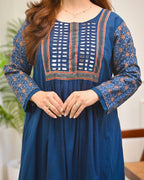 Blue Reverie Ajrakh Mirrorwork Cotton Kurta Dress