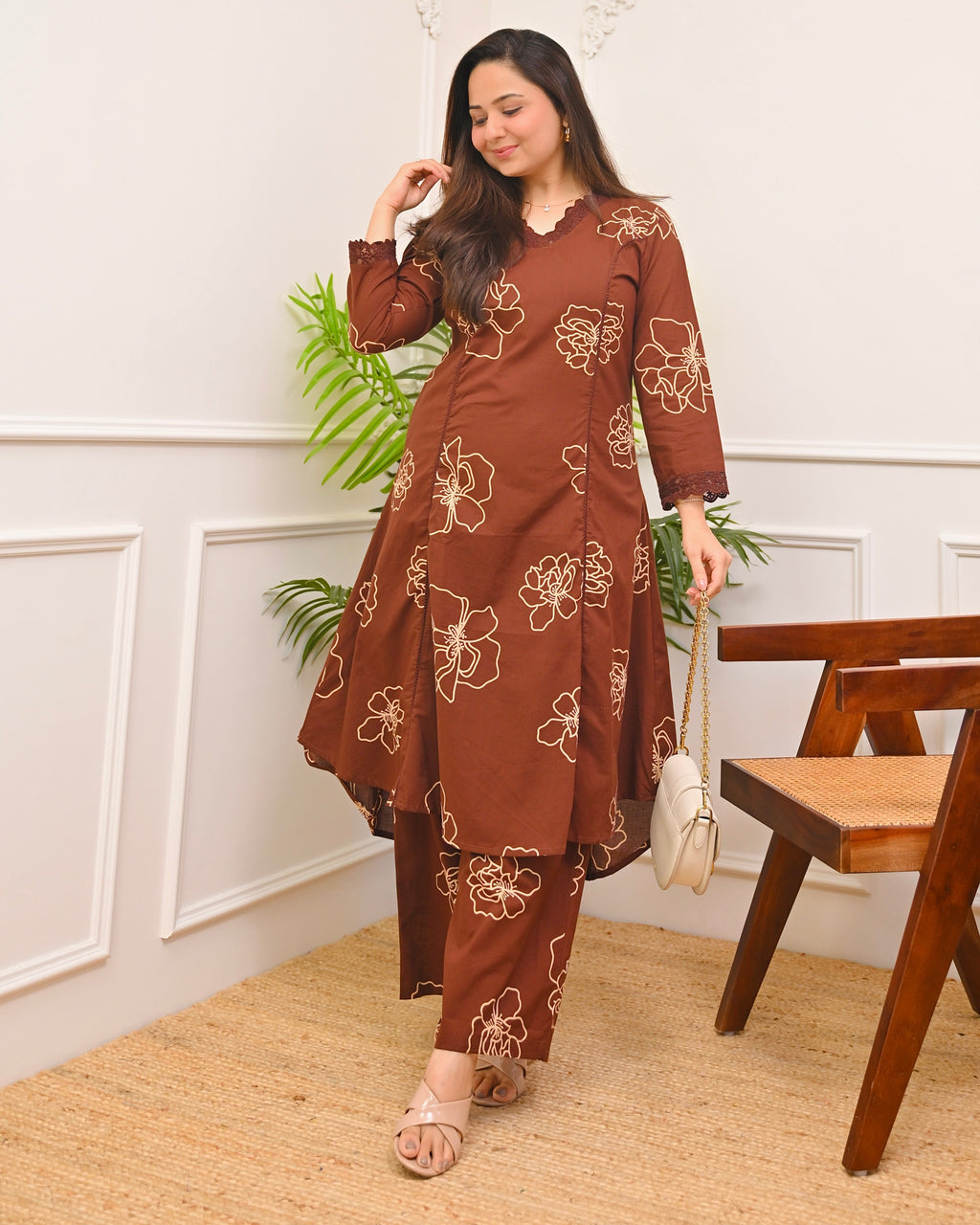 Mocha Madness A Line Cotton Kurta Set