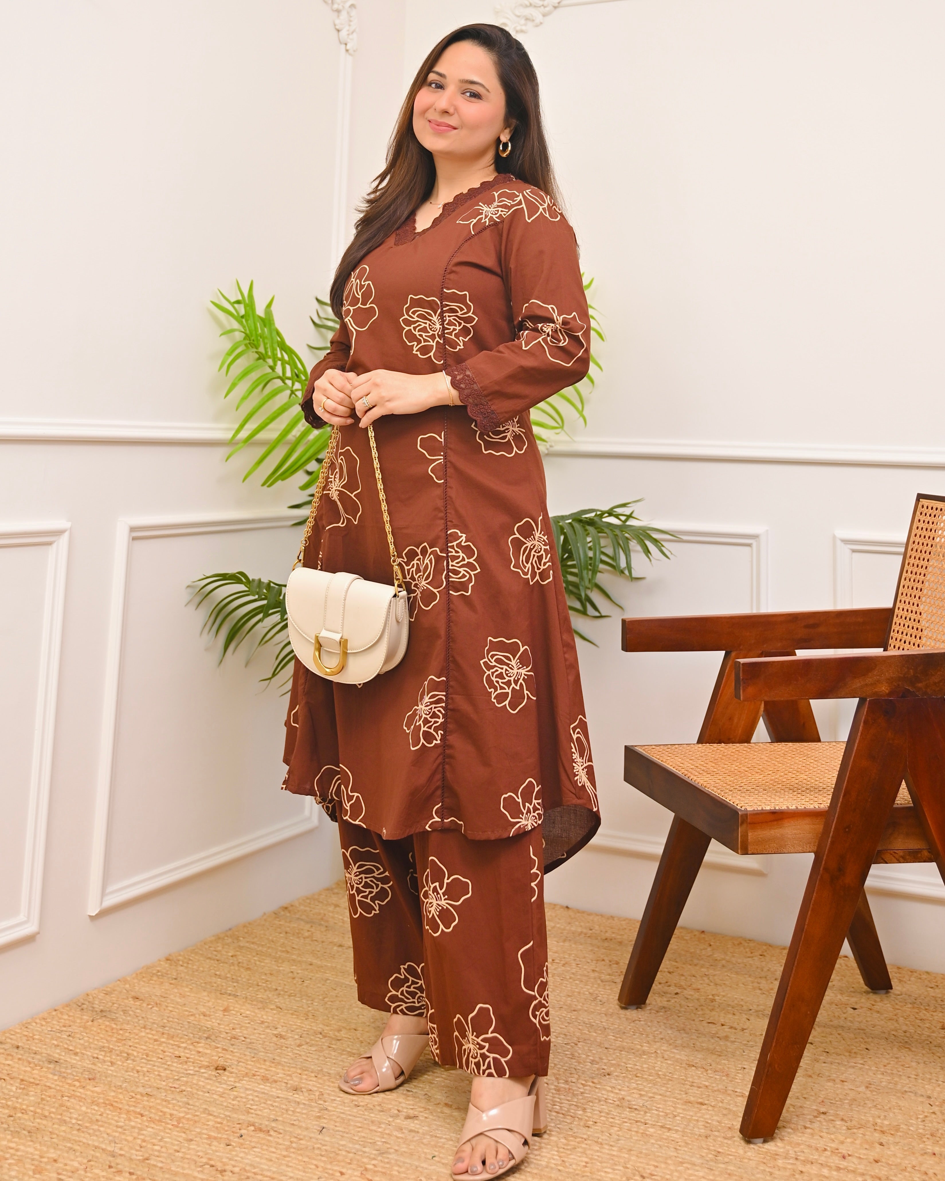 Mocha Madness A Line Cotton Kurta Set