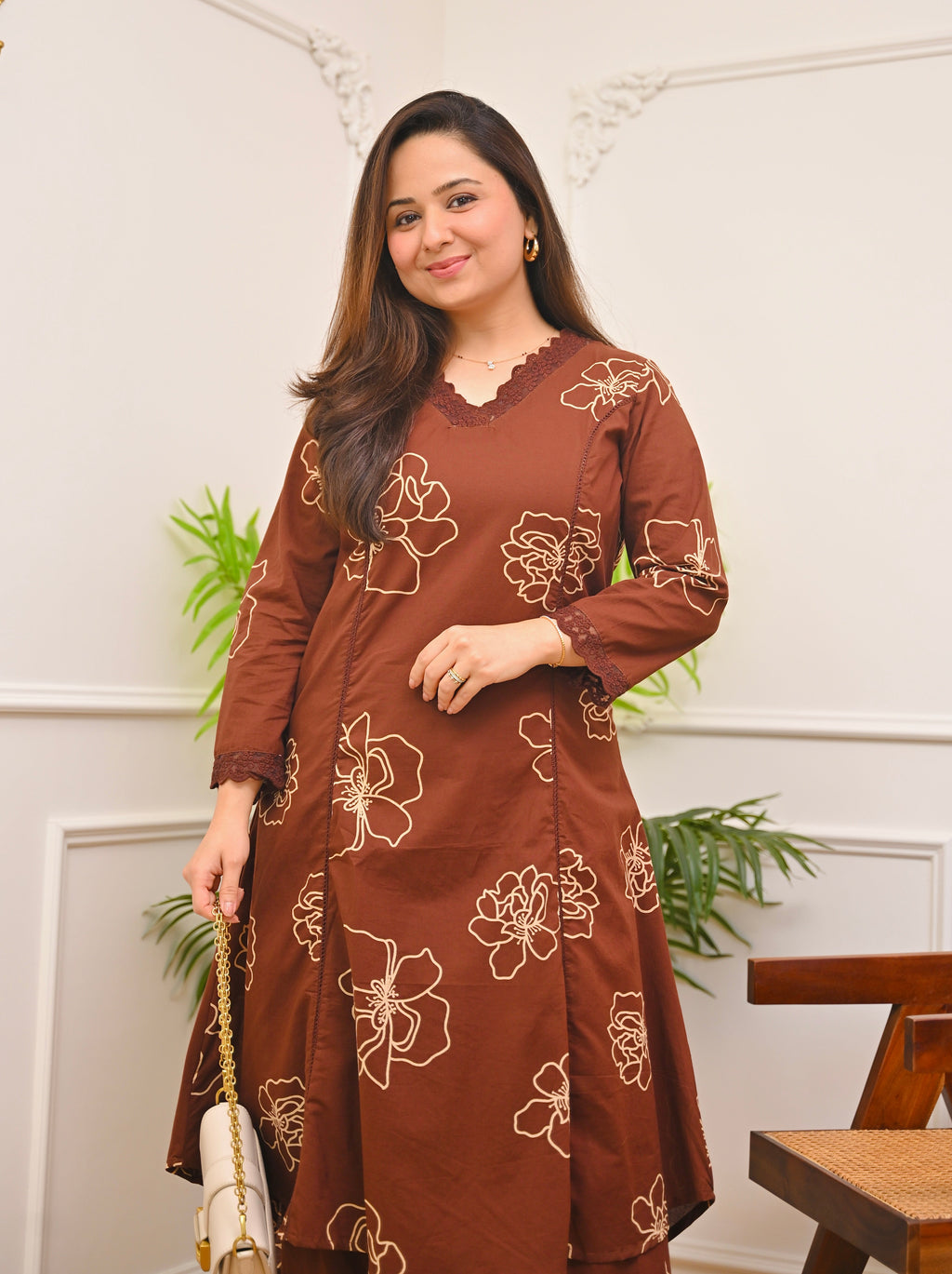 Mocha Madness A Line Cotton Kurta Set