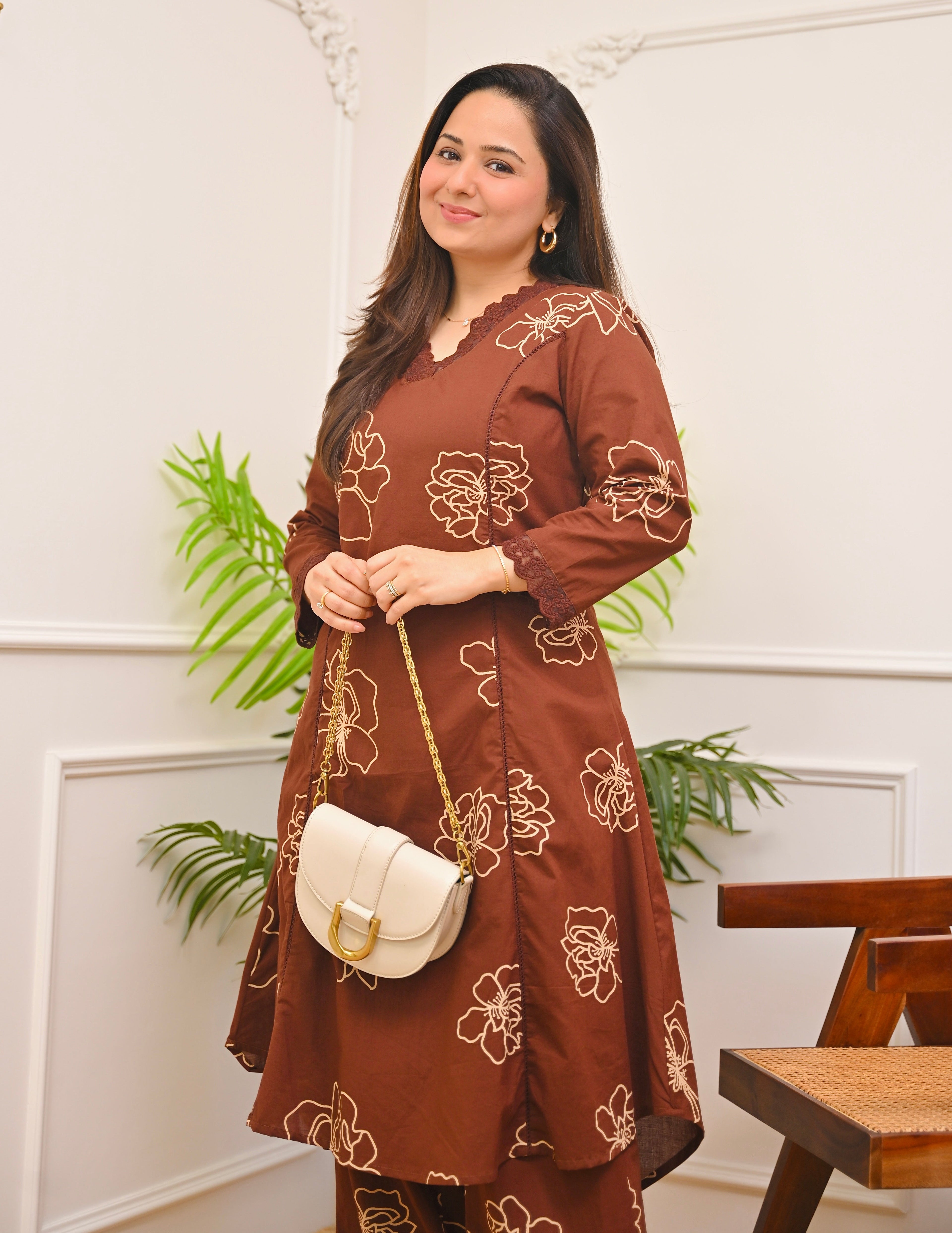Mocha Madness A Line Cotton Kurta Set