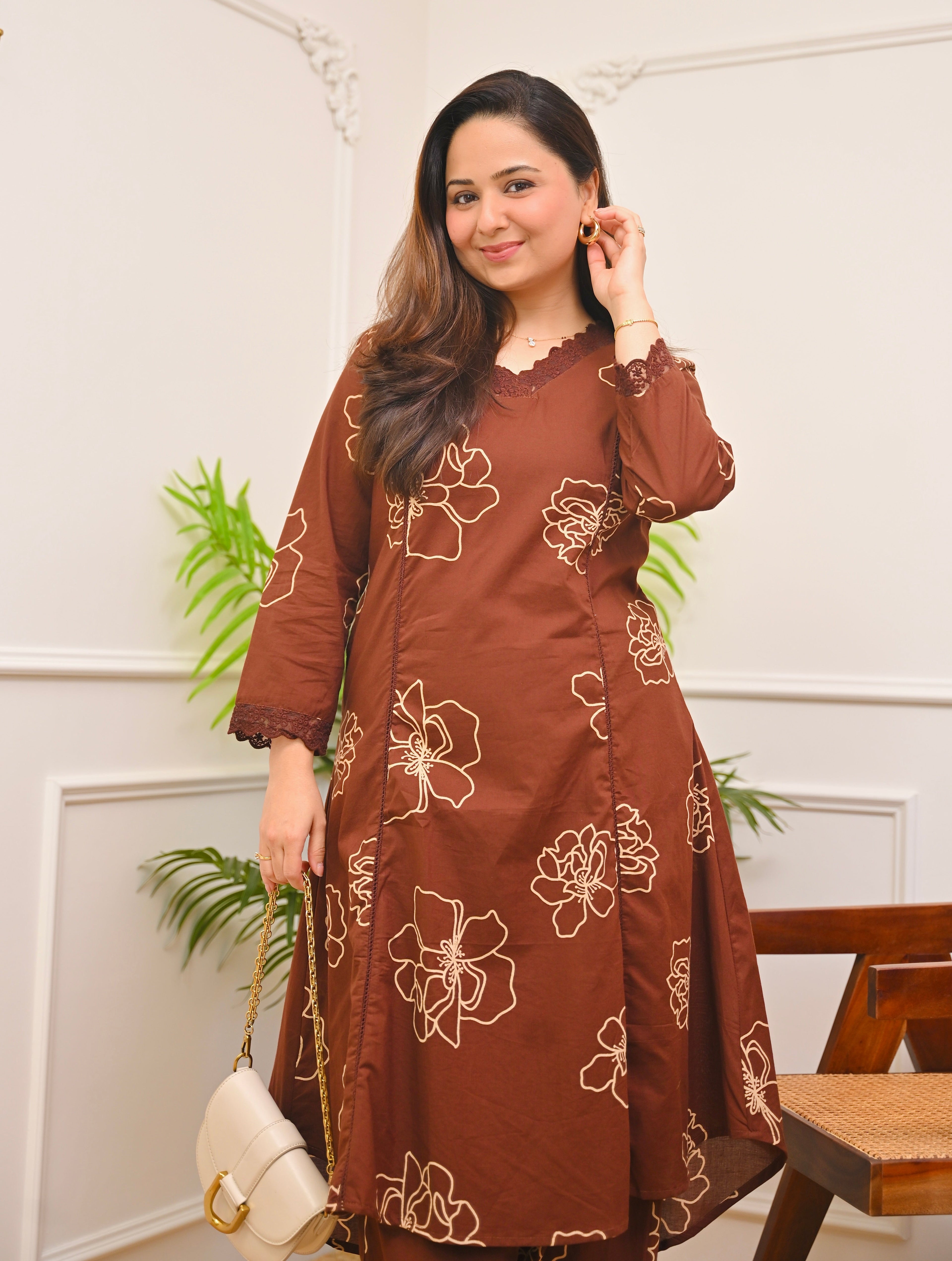 Mocha Madness A Line Cotton Kurta Set