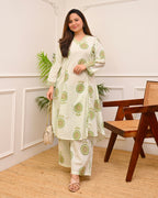 Mint Gulbahar A Line Cotton Kurta Set