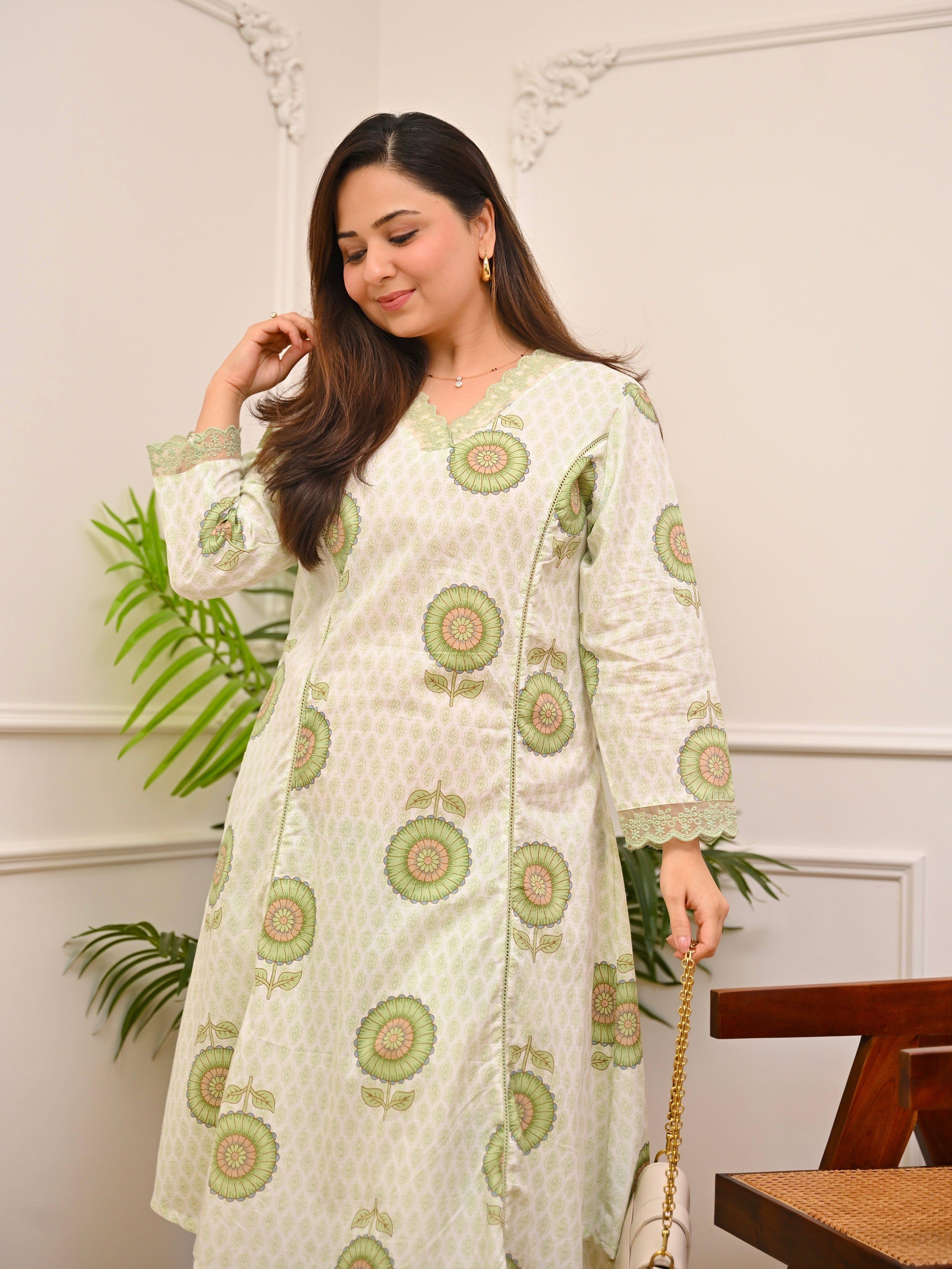 Mint Gulbahar A Line Cotton Kurta Set