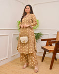 Brown Polka Dots A Line Cotton Kurta Set