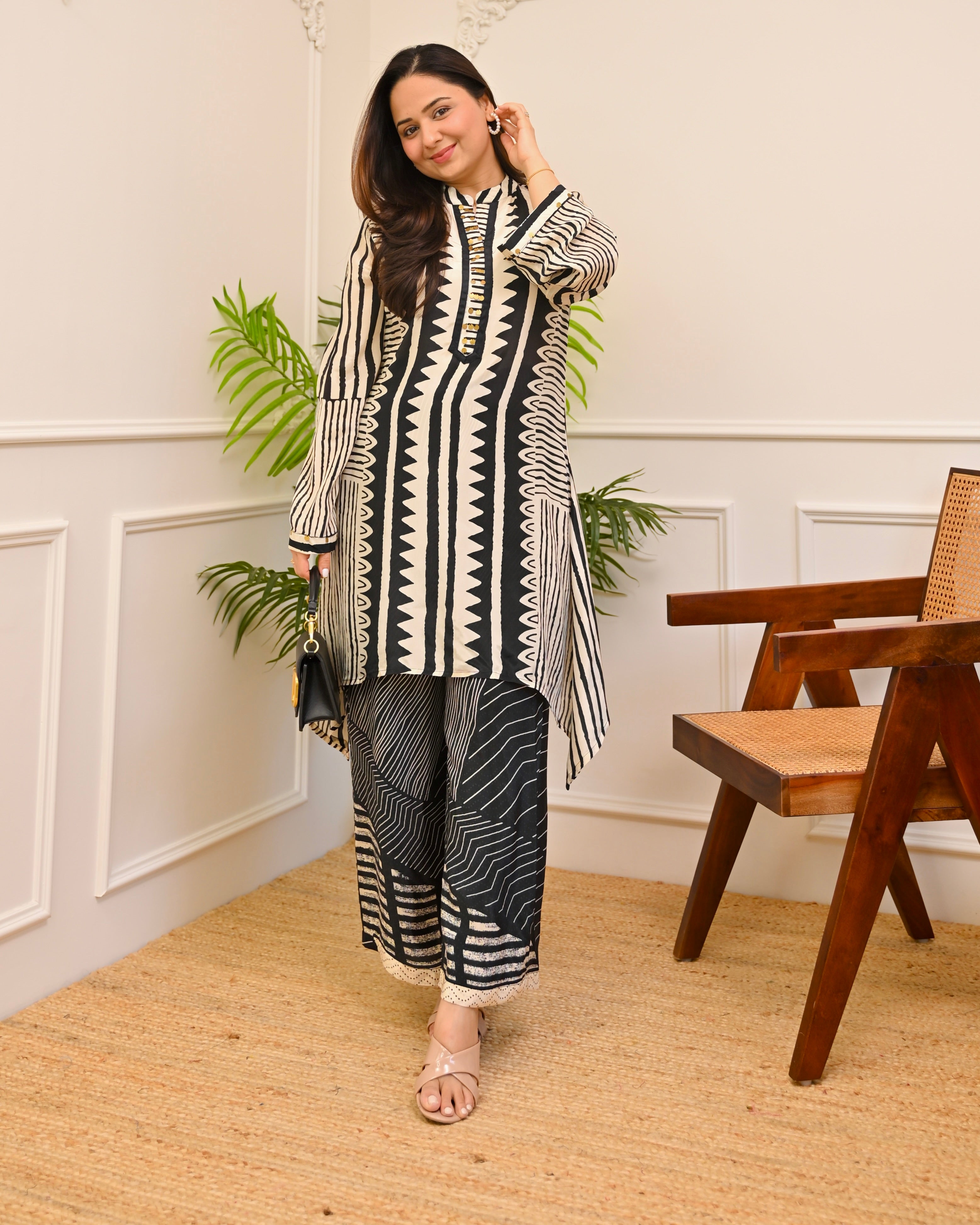 Midnight Gala Geometric Festive Crepe Co-ord