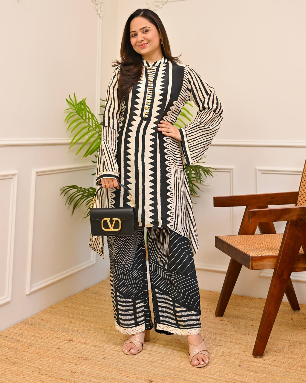 Midnight Gala Geometric Festive Crepe Co-ord