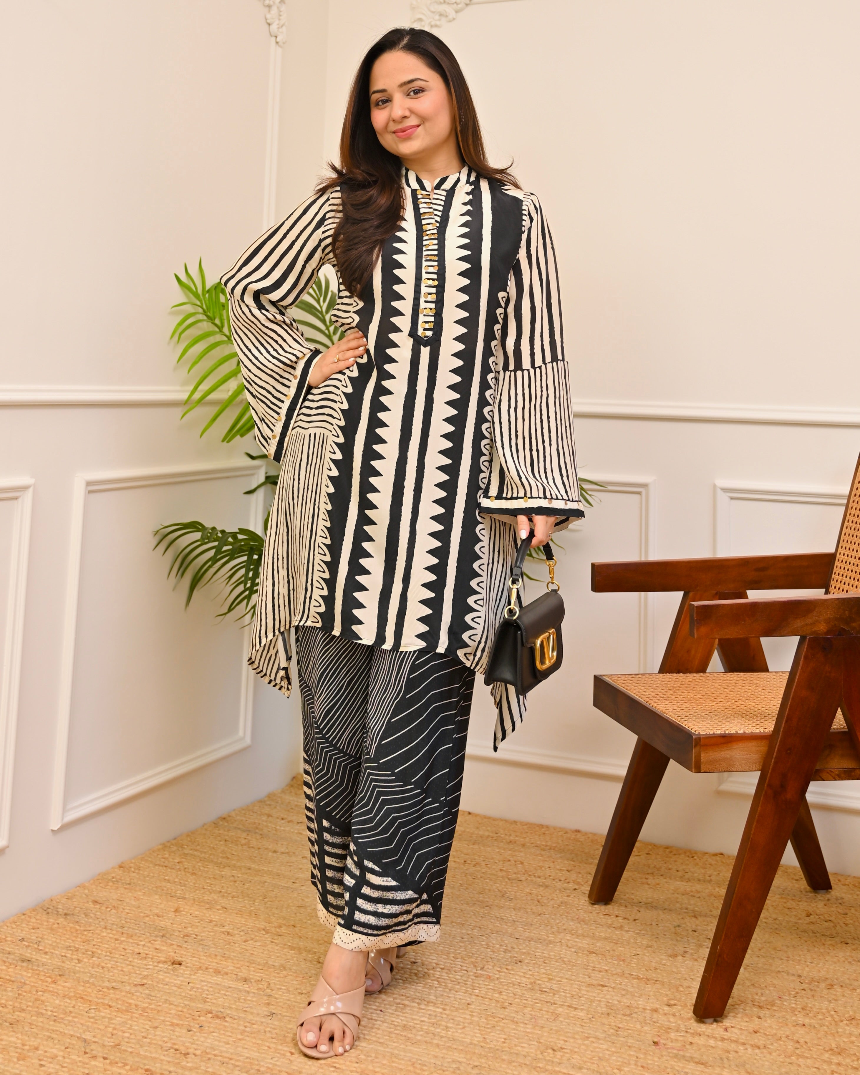 Midnight Gala Geometric Festive Crepe Co-ord