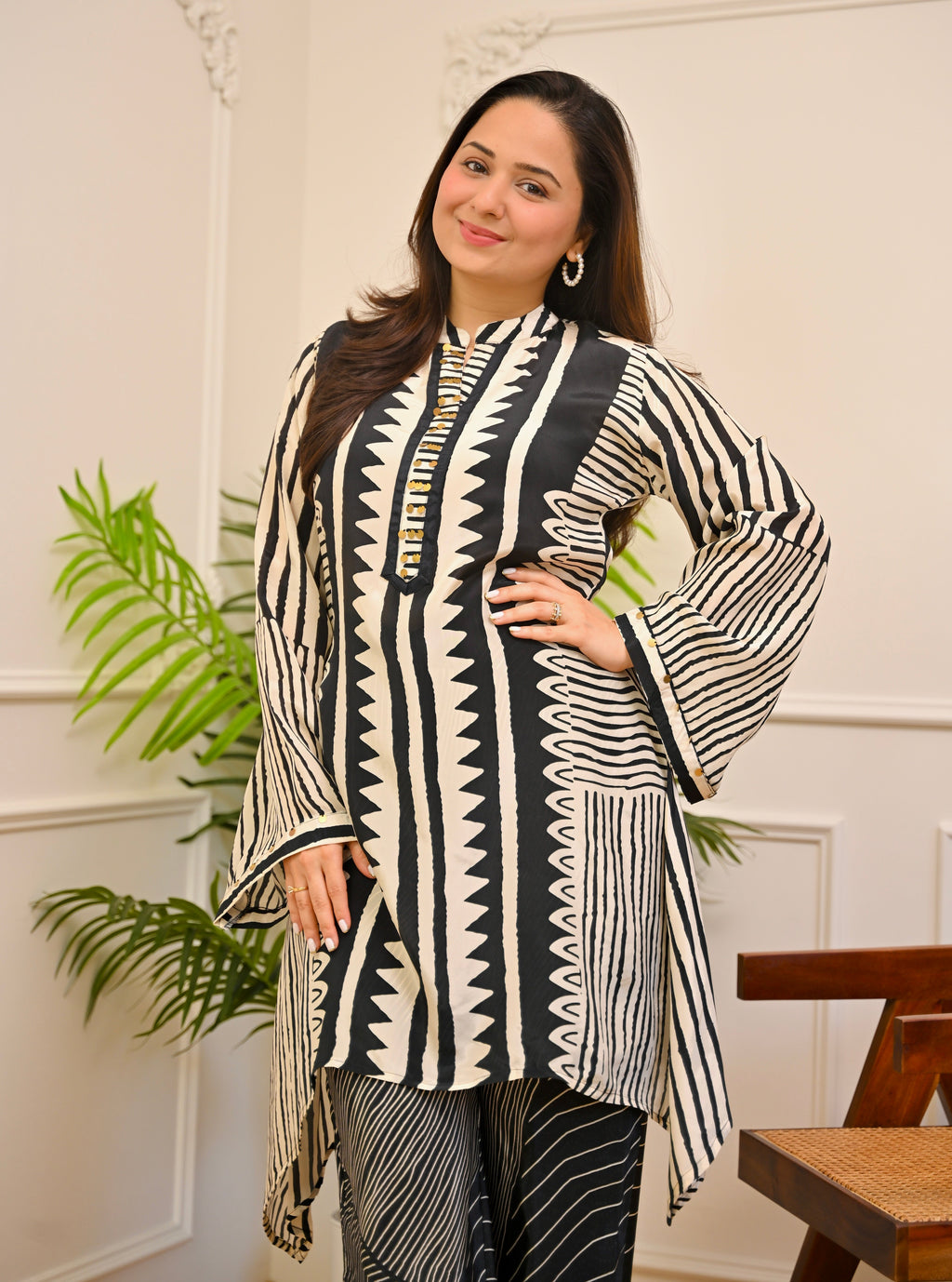 Midnight Gala Geometric Festive Crepe Co-ord