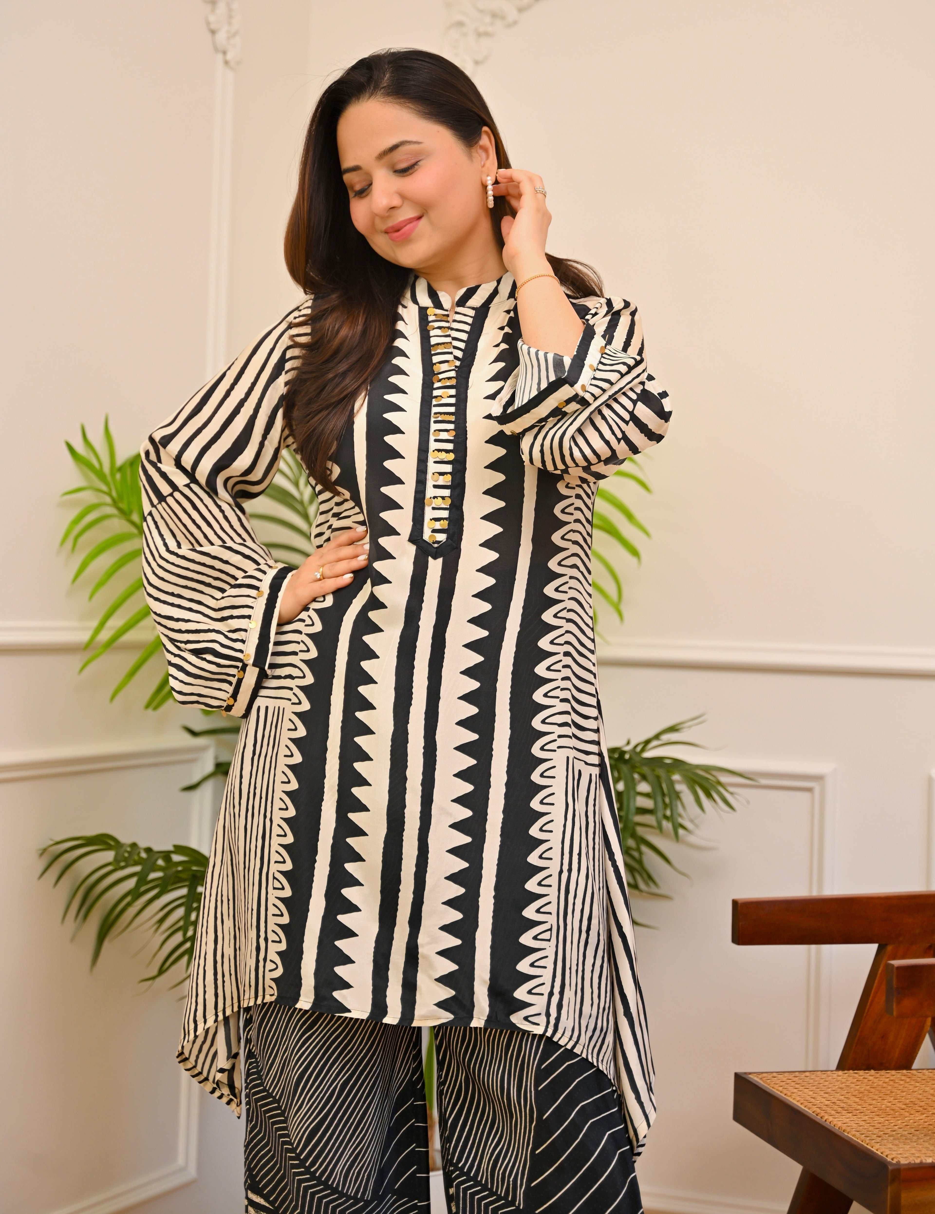 Midnight Gala Geometric Festive Crepe Co-ord