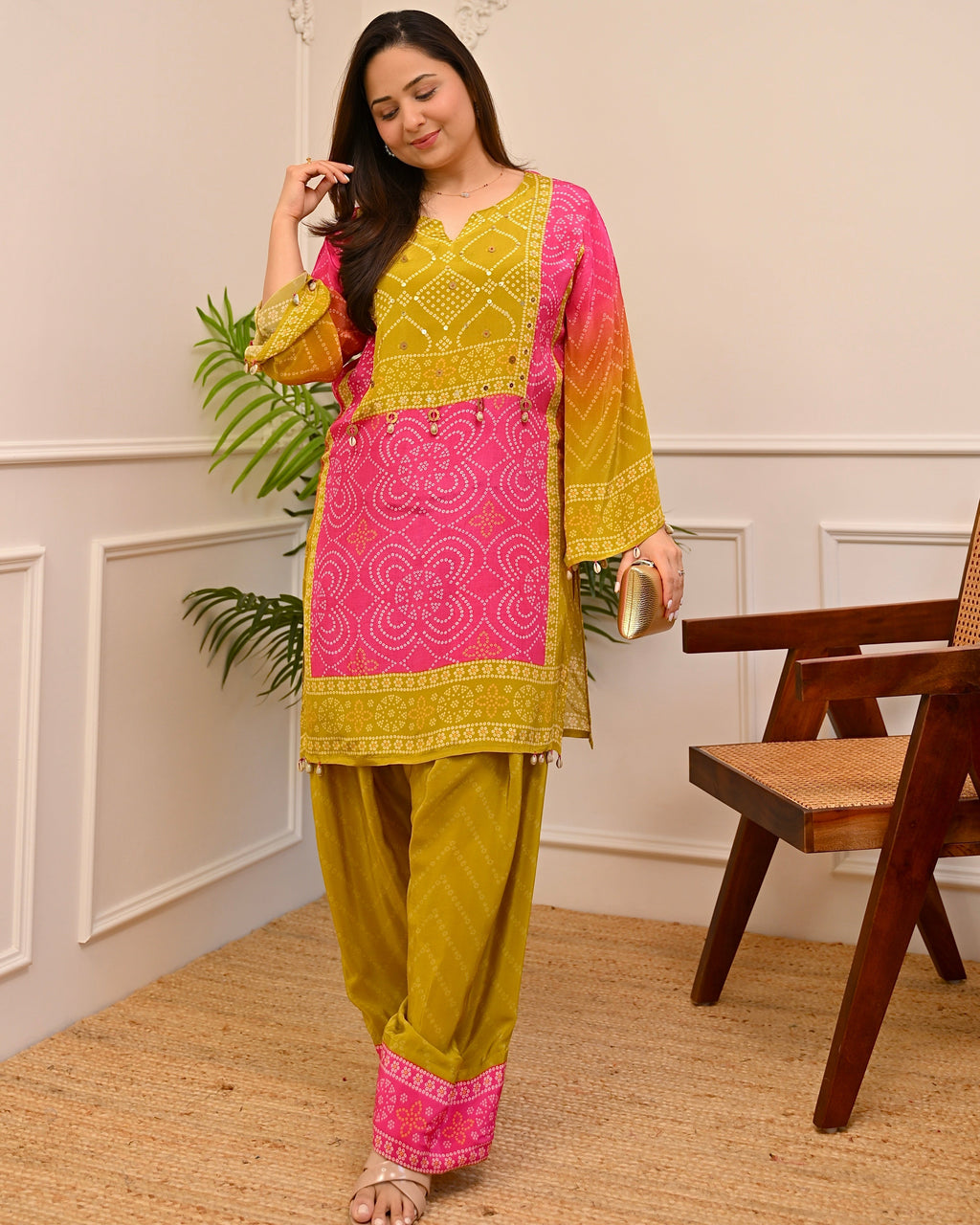 Gul Panna Bandhani Festive Crepe Co-ord