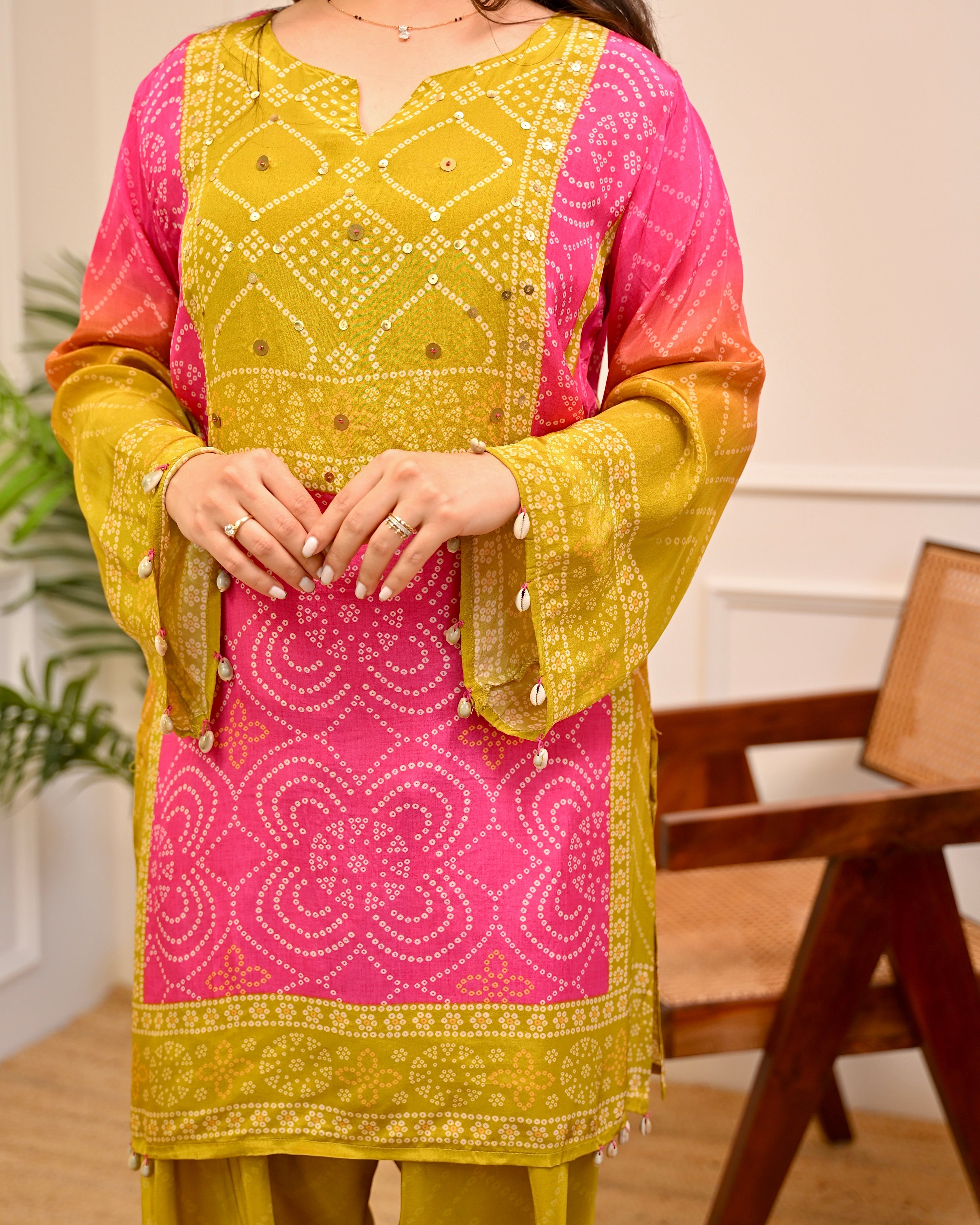 Gul Panna Bandhani Festive Crepe Co-ord