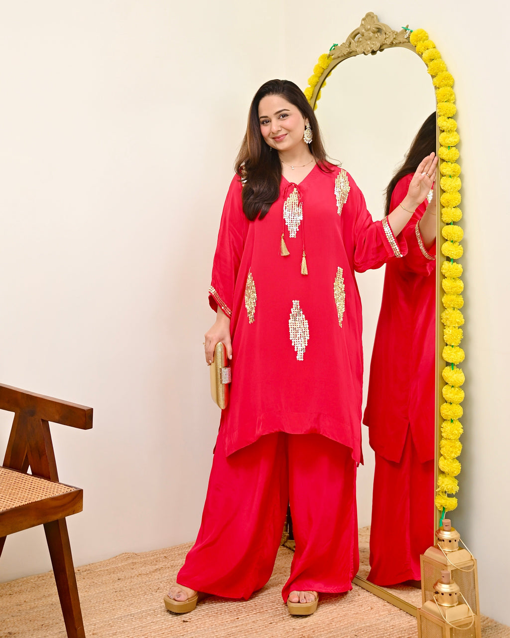 Zareen Rani Natural Crepe Handwork Festive Co-ord