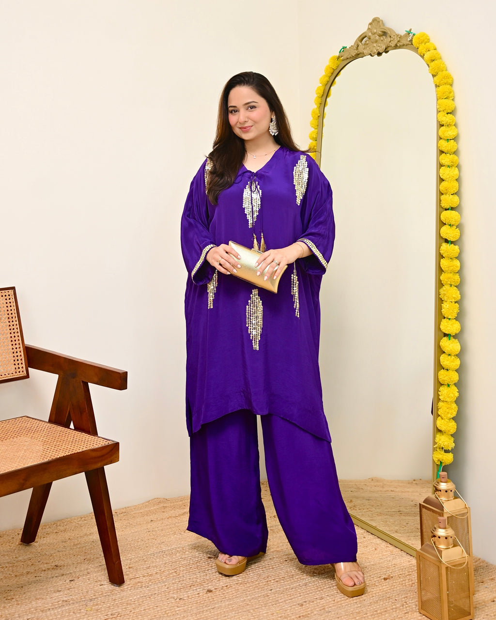 Zareen Purple Natural Crepe Handwork Festive Co-ord