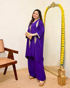Zareen Purple Natural Crepe Handwork Festive Co-ord