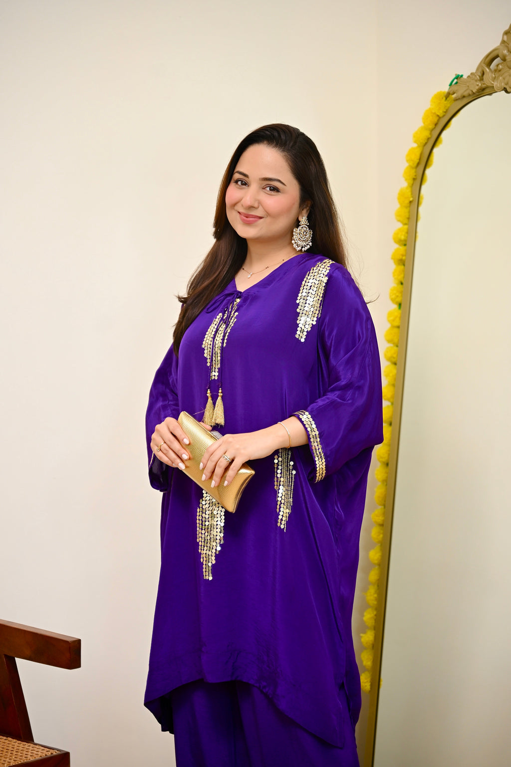 Zareen Purple Natural Crepe Handwork Festive Co-ord