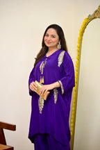 Zareen Purple Natural Crepe Handwork Festive Co-ord