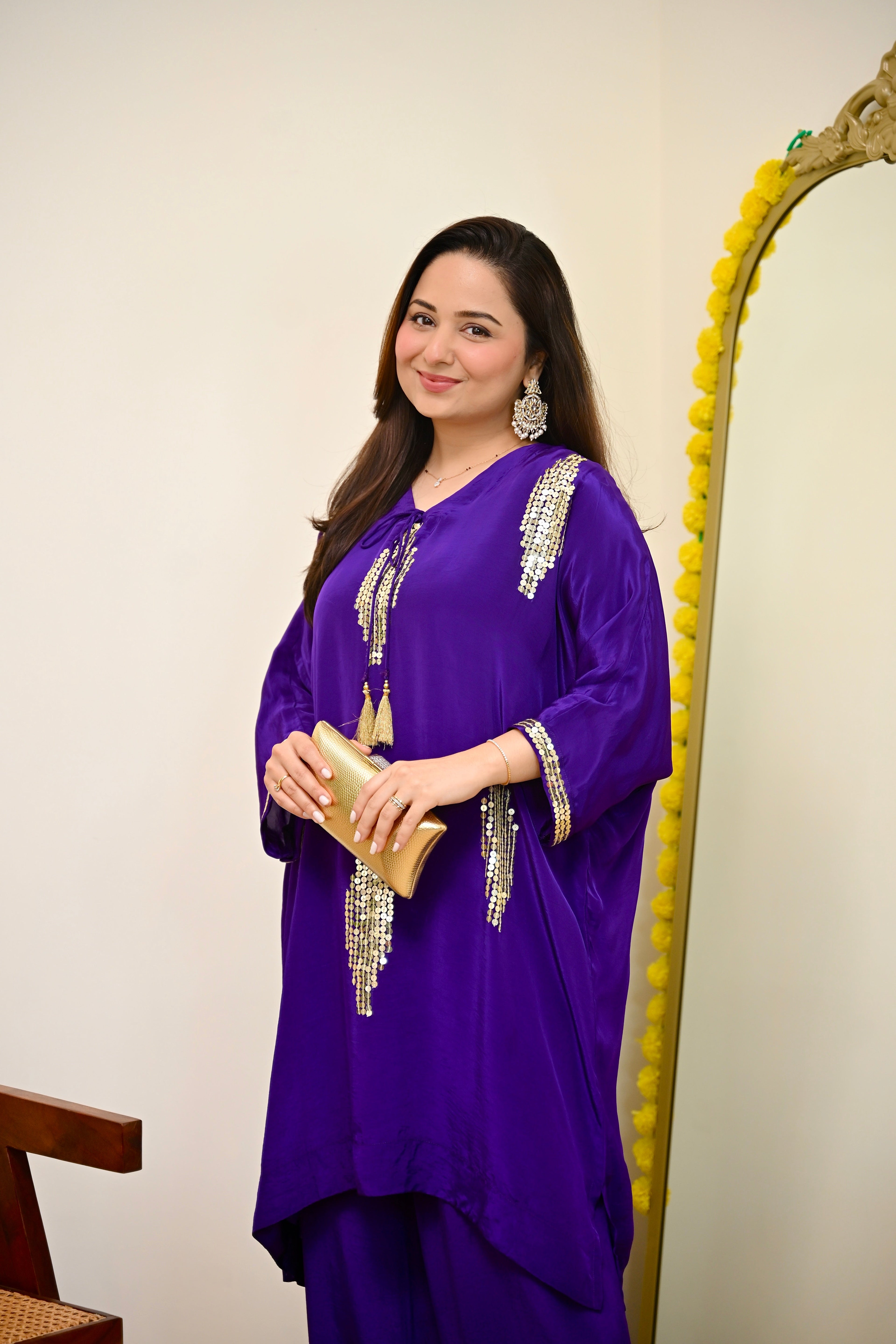 Zareen Purple Natural Crepe Handwork Festive Co-ord