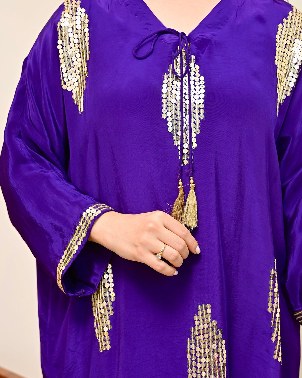 Zareen Purple Natural Crepe Handwork Festive Co-ord