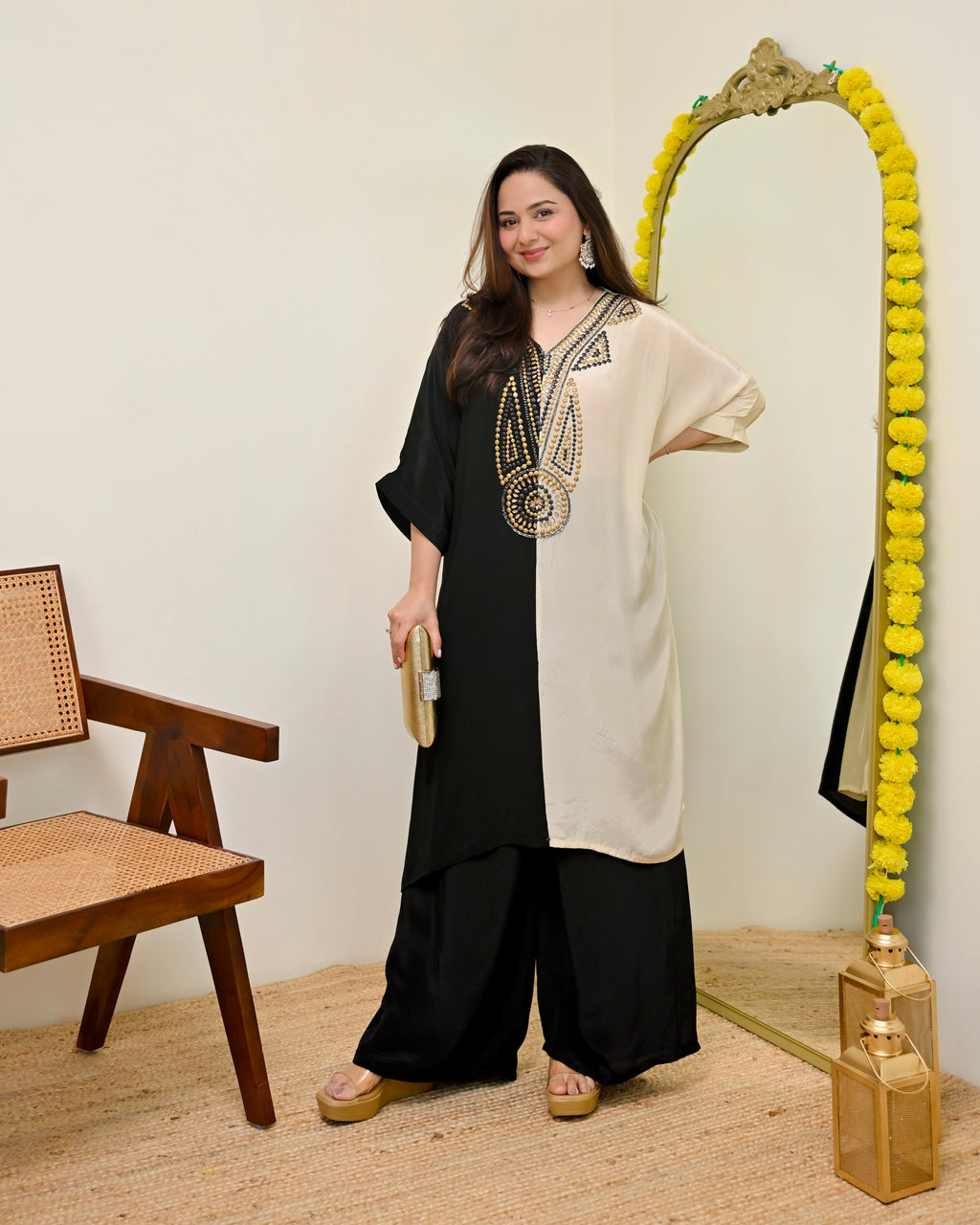 Black Ivory Natural Crepe Handwork Co-ord