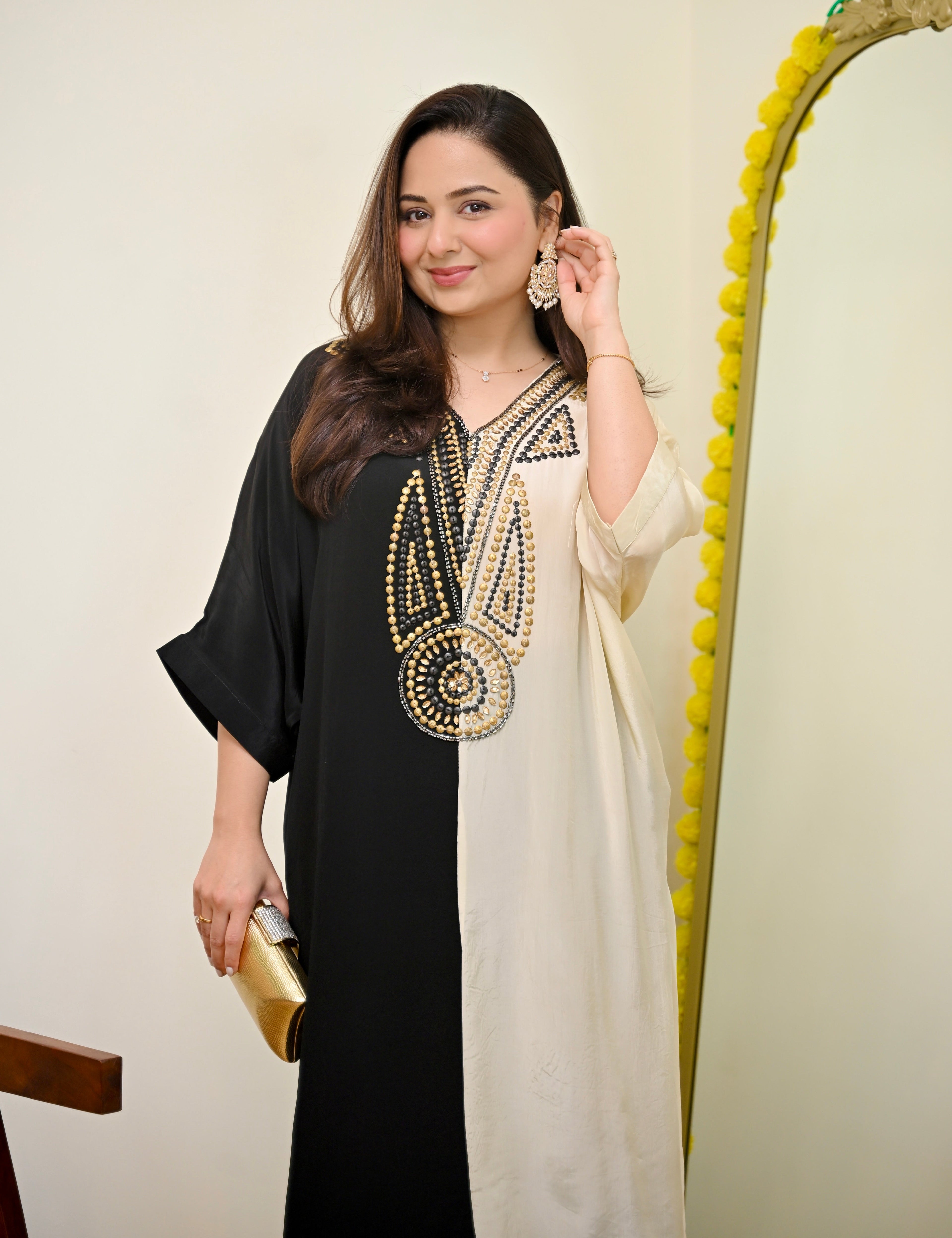 Black Ivory Natural Crepe Handwork Co-ord