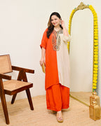 Coral Ivory Natural Crepe Handwork Co-ord