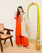 Coral Ivory Natural Crepe Handwork Co-ord