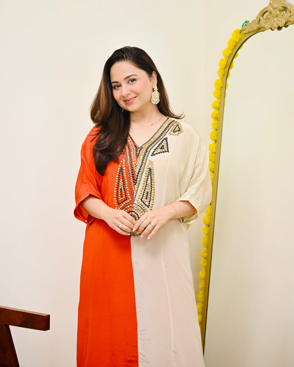 Coral Ivory Natural Crepe Handwork Co-ord