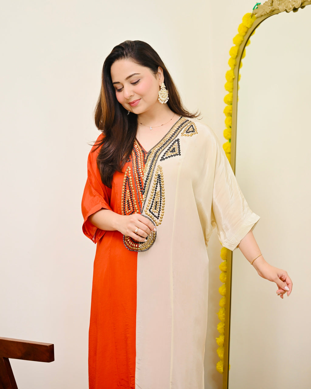 Coral Ivory Natural Crepe Handwork Co-ord