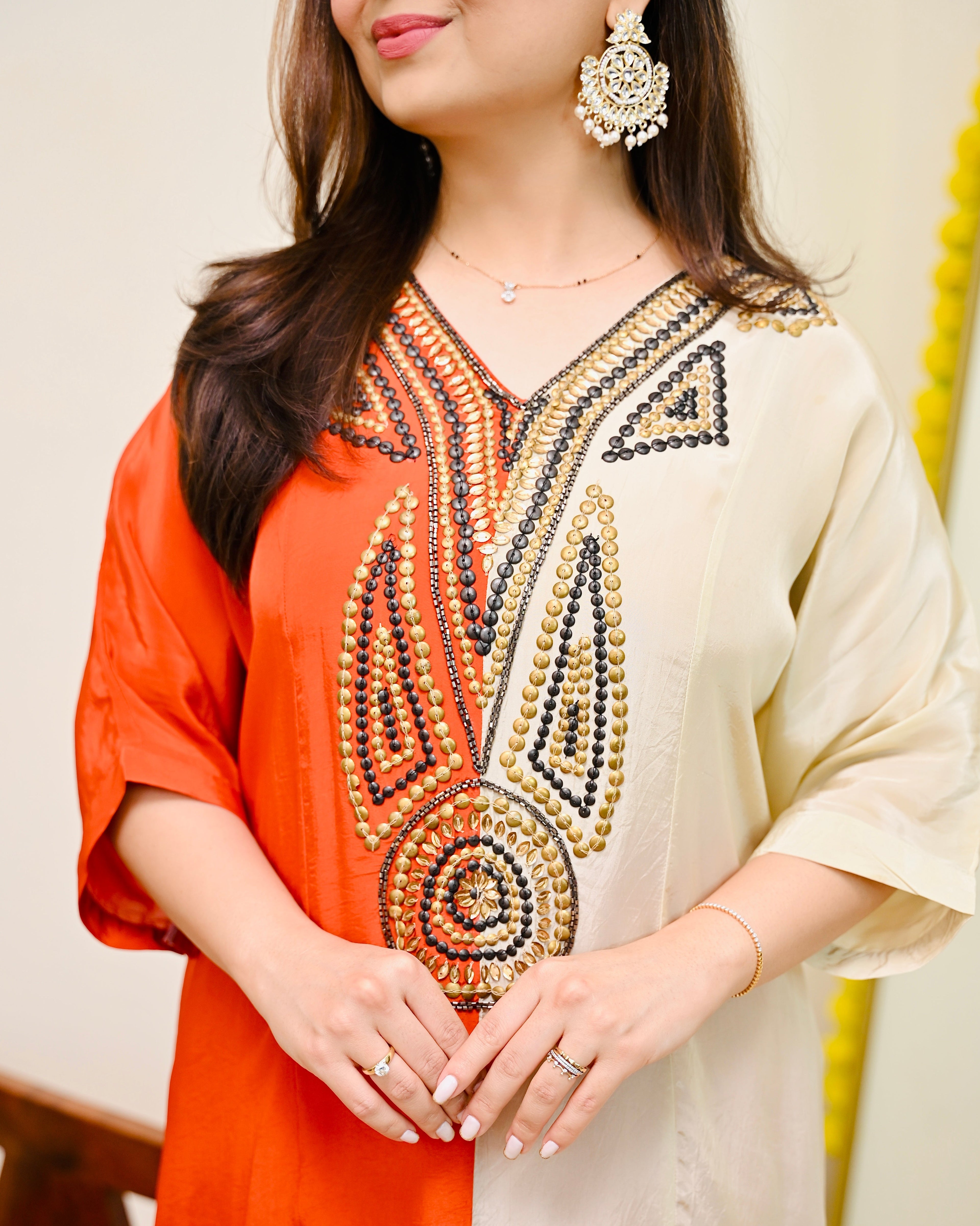 Coral Ivory Natural Crepe Handwork Co-ord