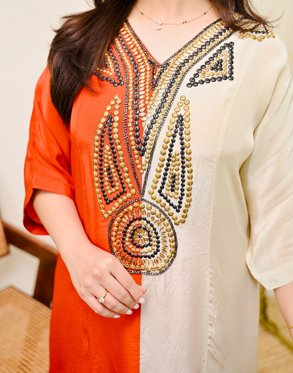 Coral Ivory Natural Crepe Handwork Co-ord