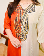 Coral Ivory Natural Crepe Handwork Co-ord