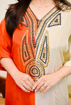 Coral Ivory Natural Crepe Handwork Co-ord