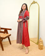 Crimson Noir Grace Ajrak Mirrorwork Cotton Kurta Dress