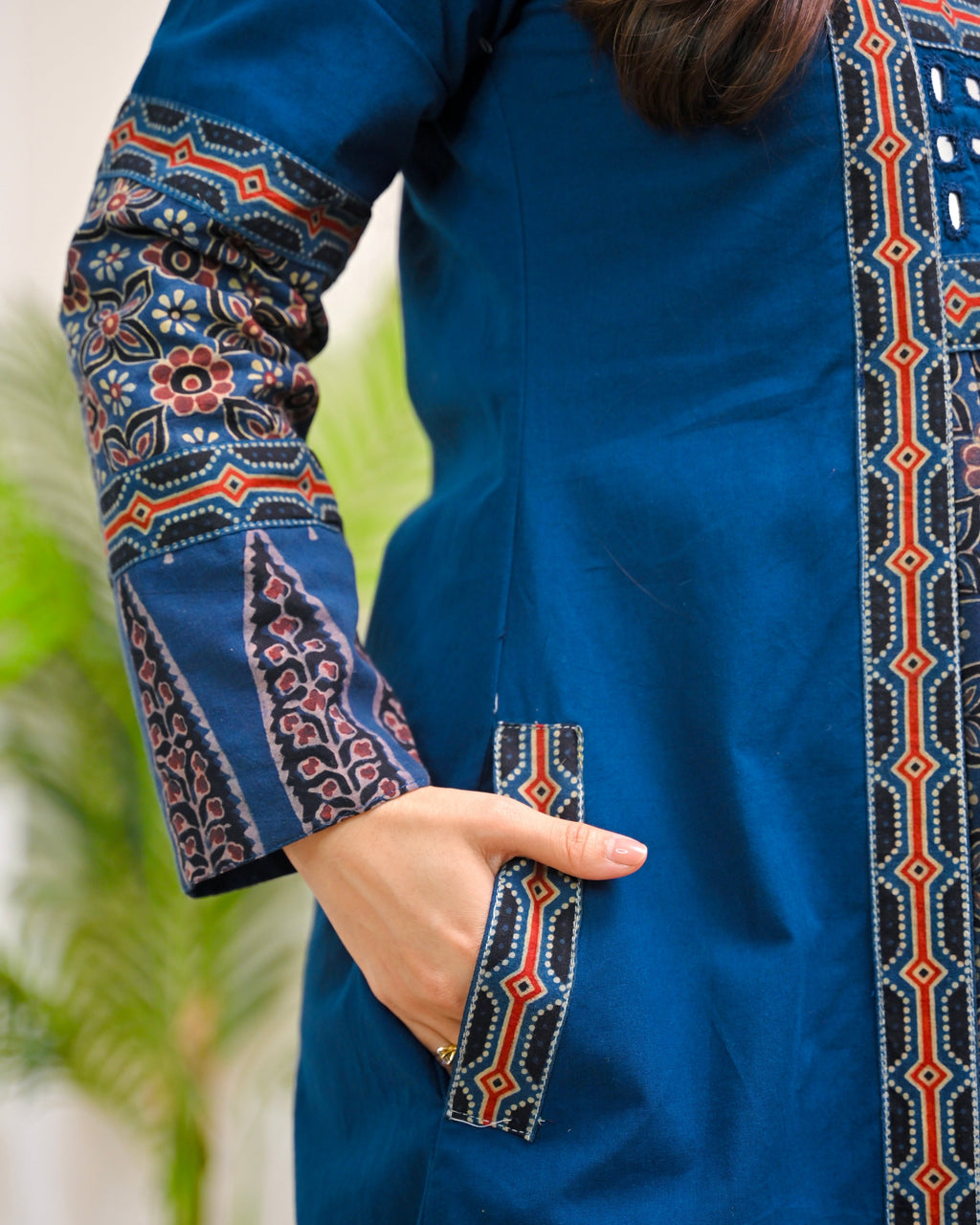 Sapphire Raas Ajrakh Mirrorwork Cotton Kurta Dress