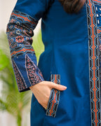 Sapphire Raas Ajrakh Mirrorwork Cotton Kurta Dress