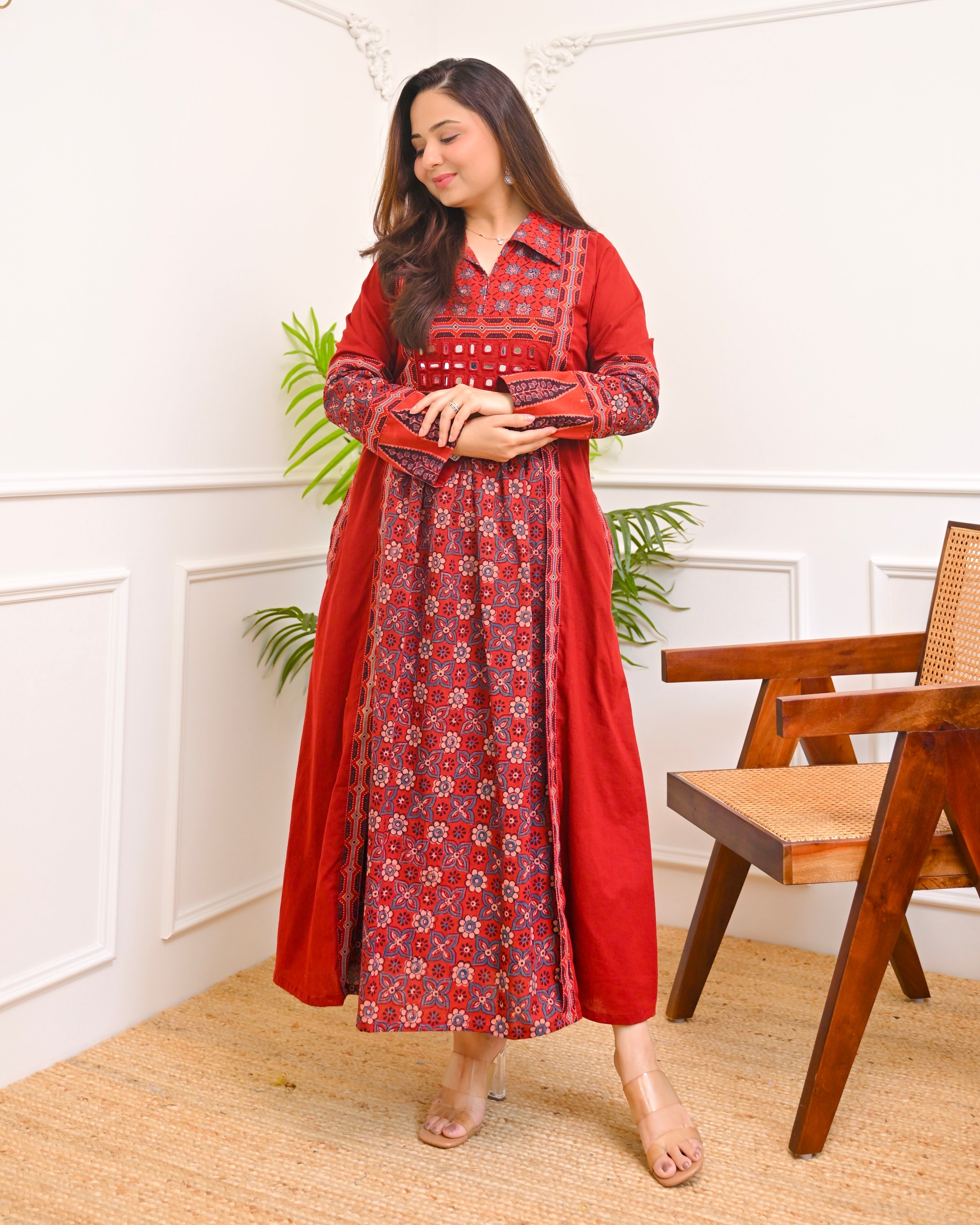 Ruby Saaj Ajrakh Mirrorwork Cotton Kurta Dress