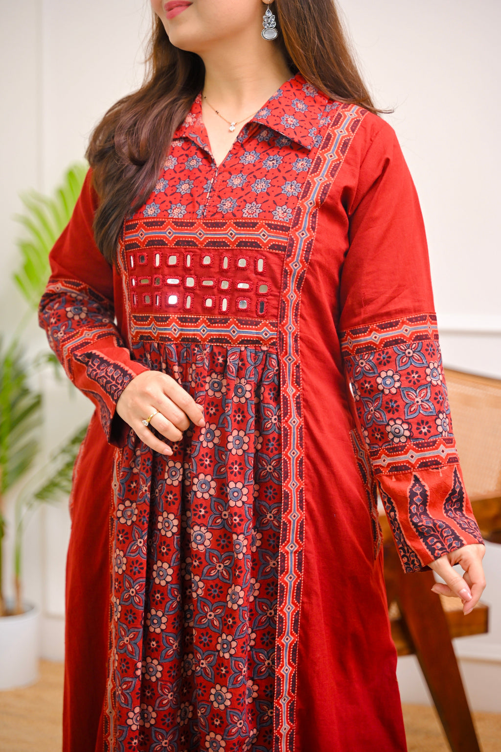 Ruby Saaj Ajrakh Mirrorwork Cotton Kurta Dress