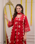 Red A Line Geometric Cotton Suit