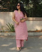 Cherry Pink Pure Linen Co-ord/Kurta pant set