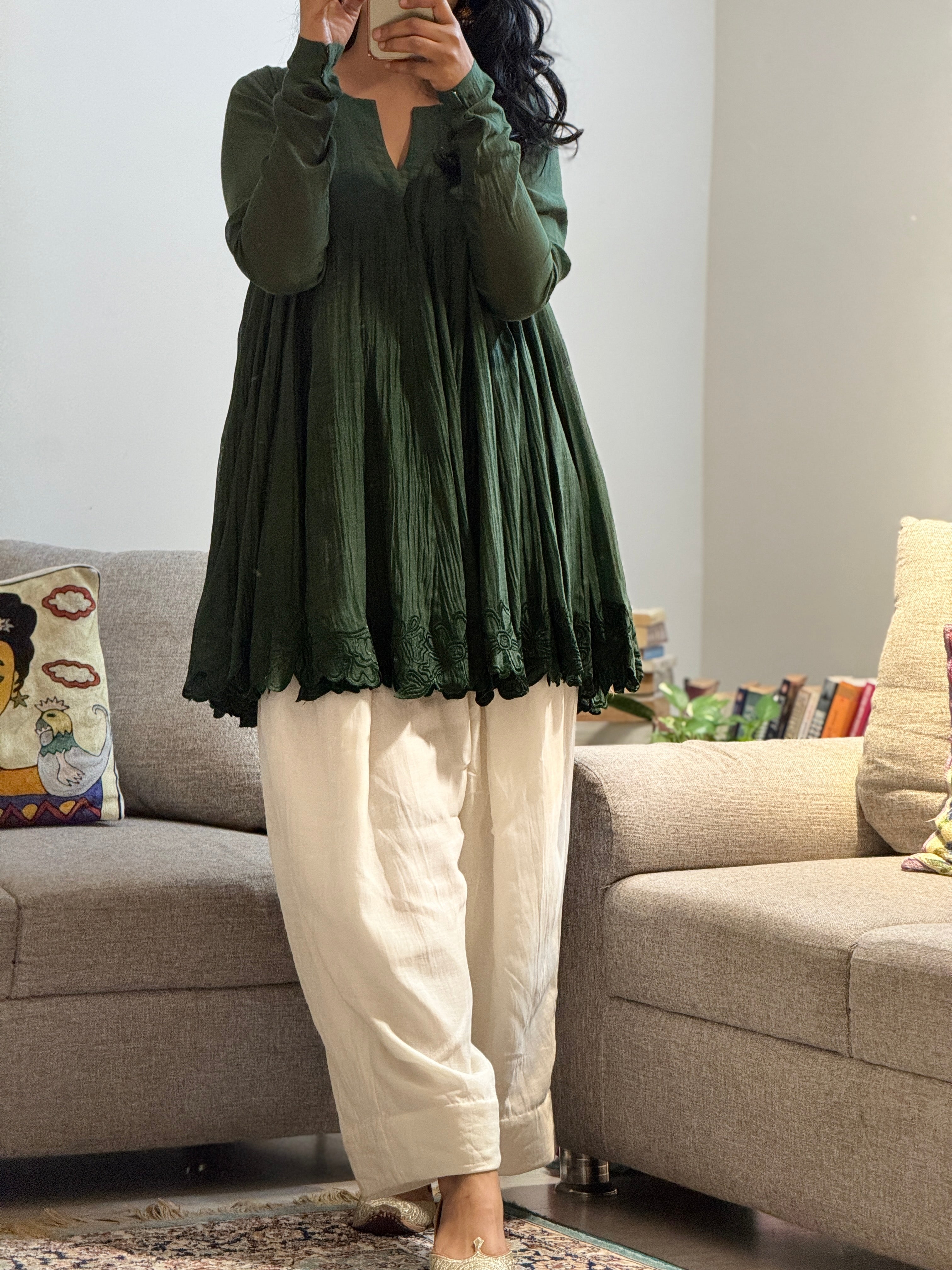 Olive green Anarkali with Farshi Salwar