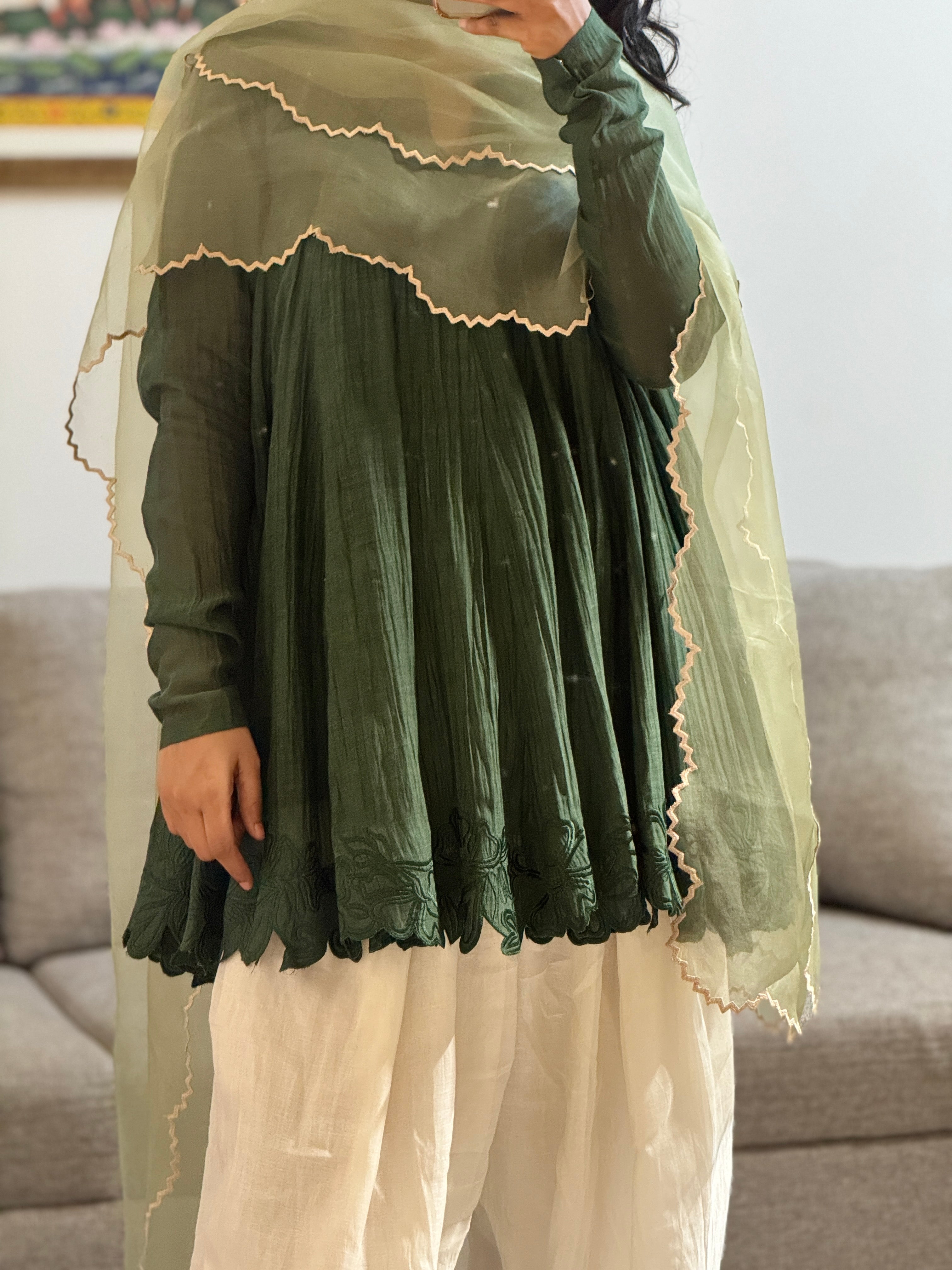 Olive green Anarkali with Farshi Salwar