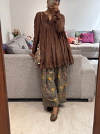 Brown/green Mul chanderi embroidered Anarkali with Cotton Farshi Salwar