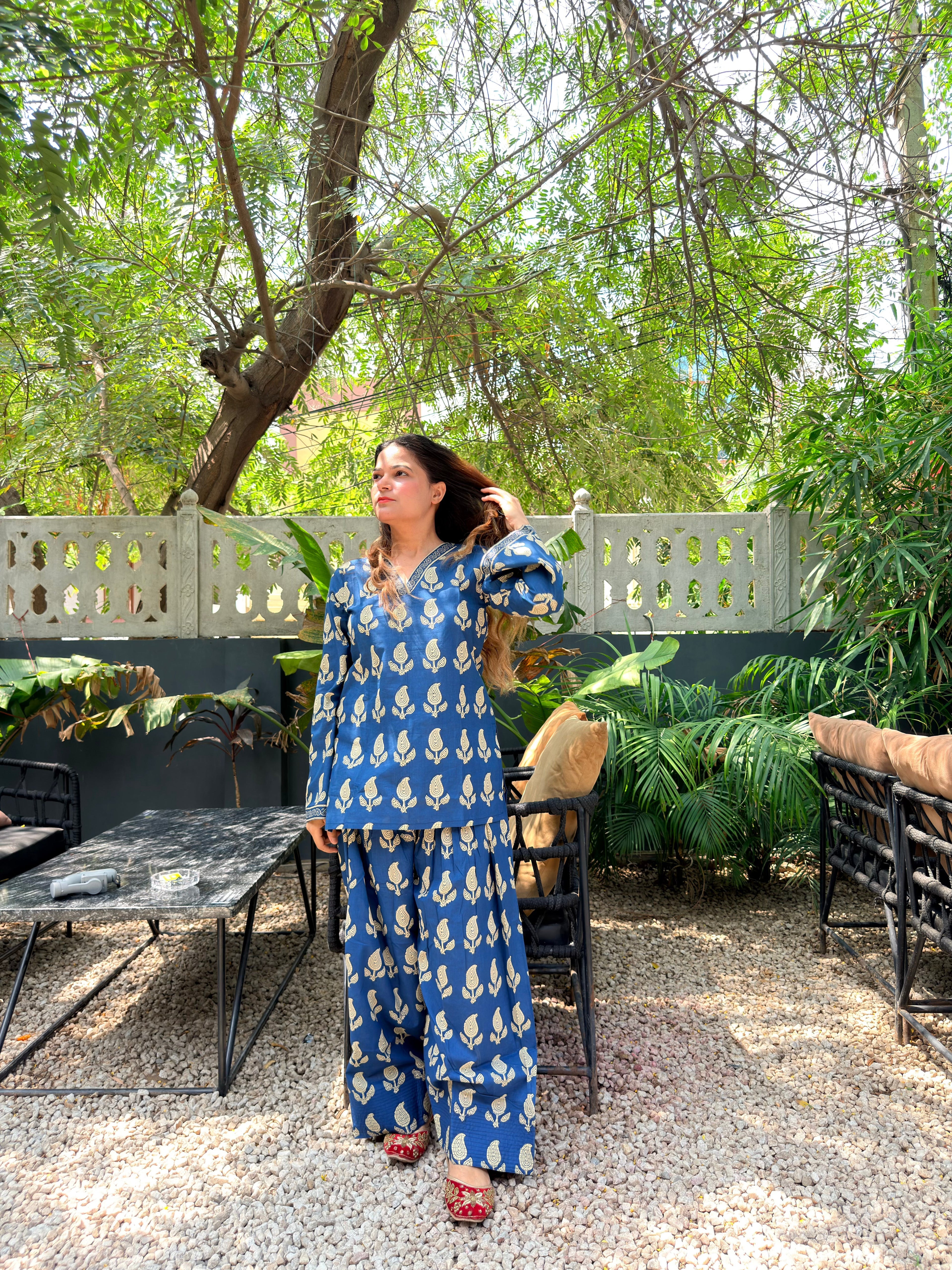 Blue Printed Farshi Salwar Set