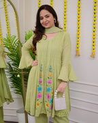 Mint Green A Line Handwork Pakistani Suit