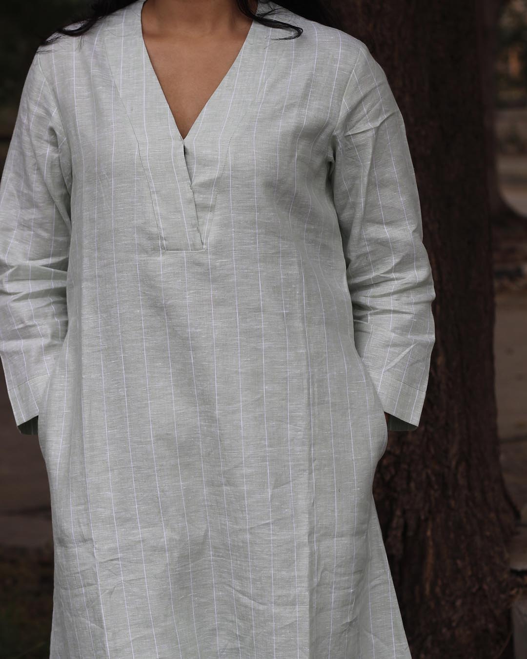Premium linen Pistastripe Kurta Set