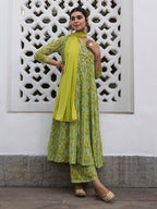 Lime Georgette Yoke Embroidery Anarkali Kurta Set
