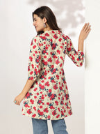 Cream Pure Cotton Floral Printed A-line Tunic