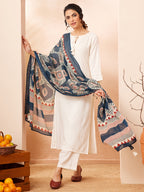 Niva Women's Off White Rayon Solid Straight Kurta Set